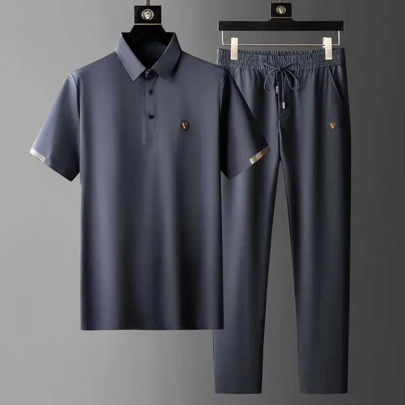 Summer Thin Simple Quick-drying Set Men's Business Polo Shirt Loose Long Pants Two-piece Set