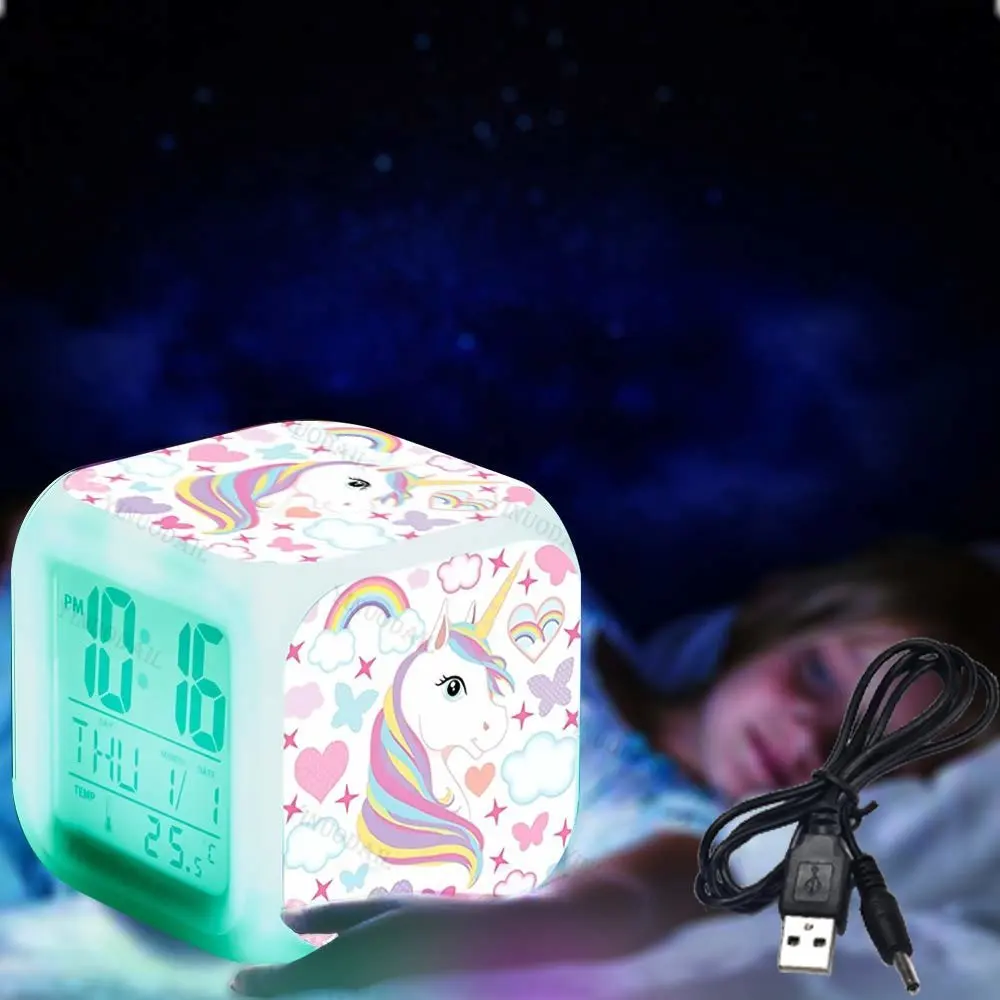 

Kids Unicorn Alarm Clock 7 Colors Changing Night Light Led Digital Clock Children Desk Clock Despertador Будильник Kids Gift