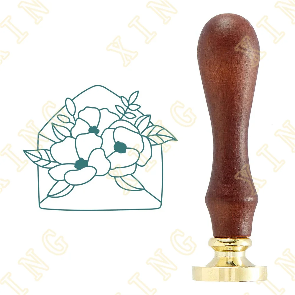 

Sending Flowers Fire Lacquer Seal Copper Head Seal Wax Seal Stamp Head Flower Wooden Handle Set for Wedding Invitation Signature