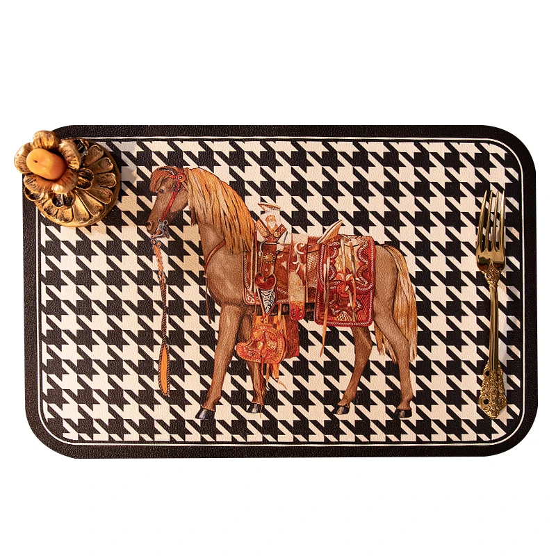 

Luxury plaid leather mat disposable waterproof and oilproof table mat tablecloth tableware mat insulated tea table mat placemat