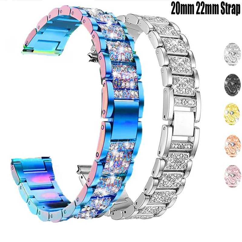 

20mm 22mm Diamond Strap for Samsung Galaxy Watch4 40 42mm Women metal Bracelet for Huawei watch 3 pro Stainless steel Watch Band