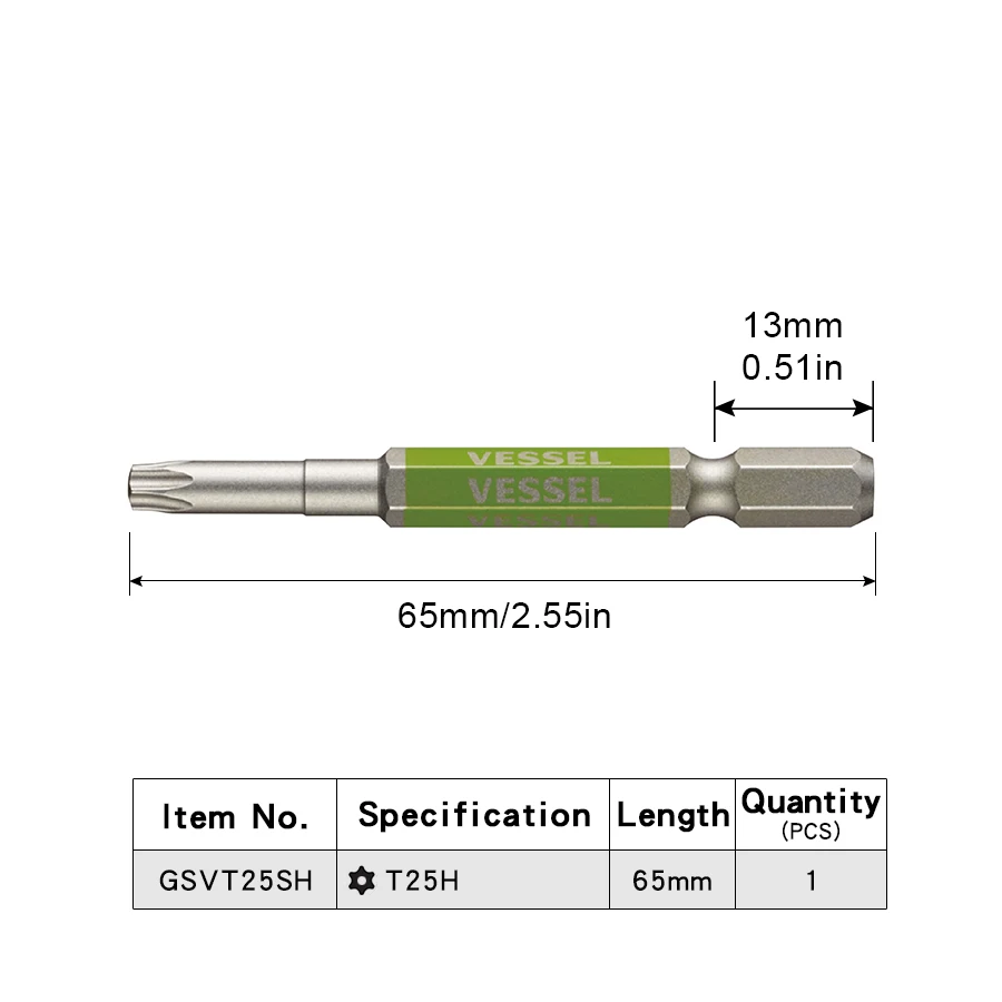 VESSEL, 1 шт., набор отверток 1/4 дюйма для винтов Torx, отвертка с одной головкой, аксессуары для ручных инструментов серии NO.GSVT