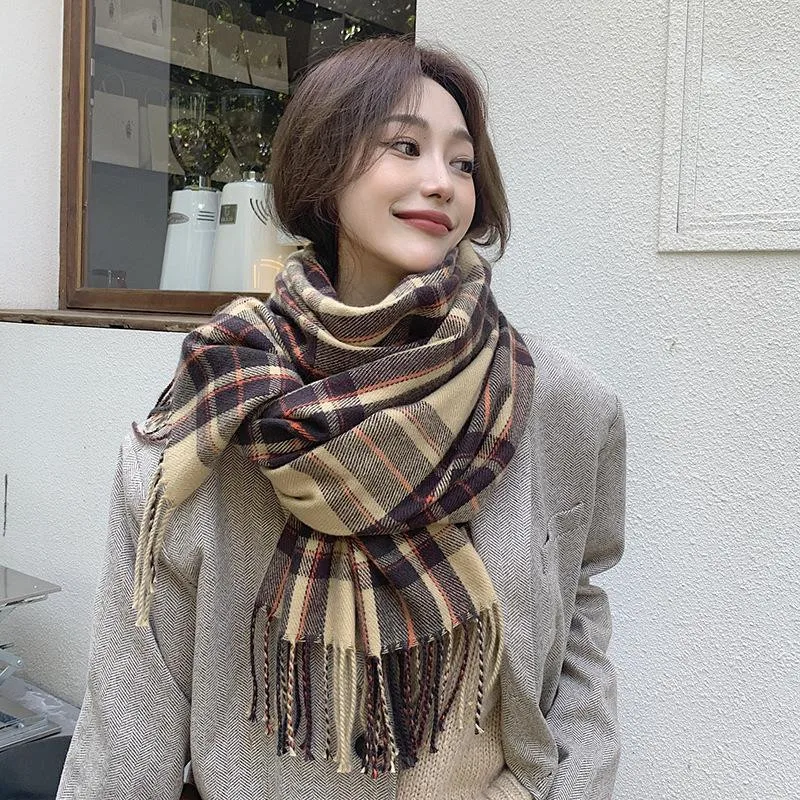 Женские шарфы, новинка, осень и зима, раньше, кашемировая теплая шаль, шарфы, Корейская версия, клетчатый шарф, женский шарф
