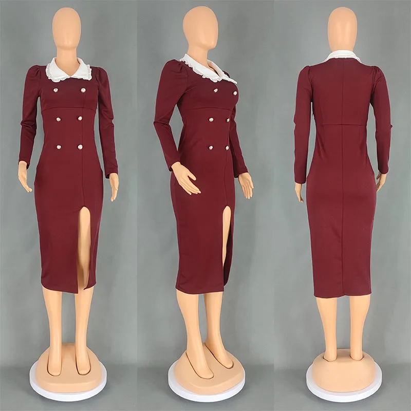 Африканские платья для женщин элегантный кукольный воротник двубортное платье