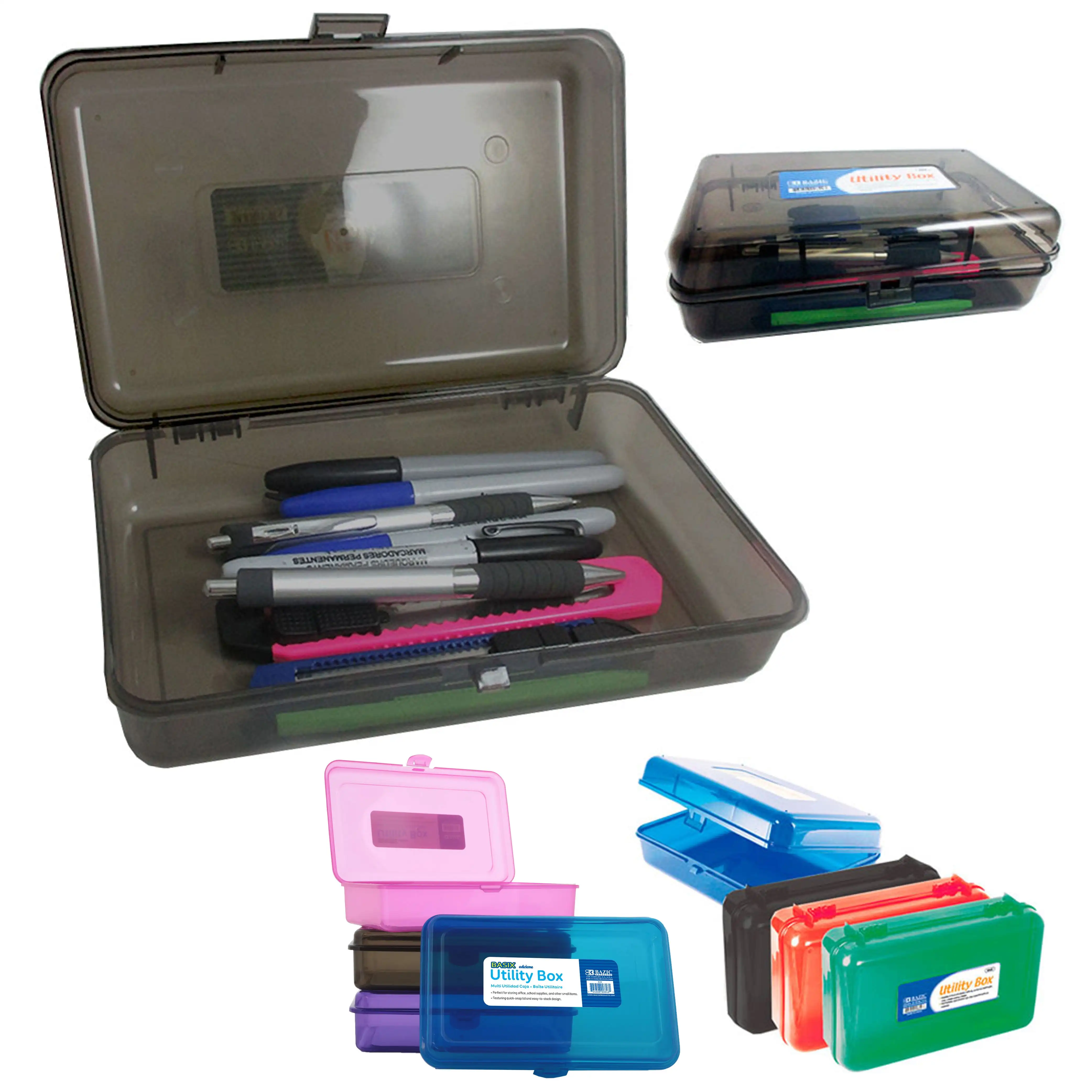 

6 Pc Plastic Pencil Box Pen Art Craft Storage Kid School Office Case Stationery