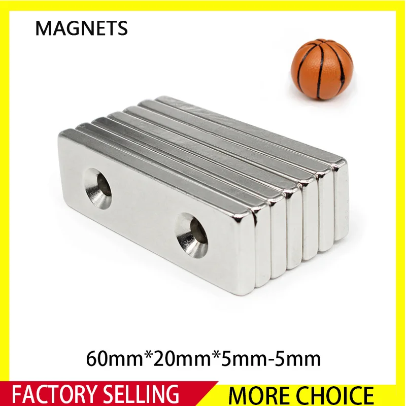 

1~15PCS 60x20x5-5mm Super Powerful Strong Magnets 60mm x 20mm x 5mm Holes 5mm N35 Block Rare Earth Neodymium Magnet 60*20*5-5mm