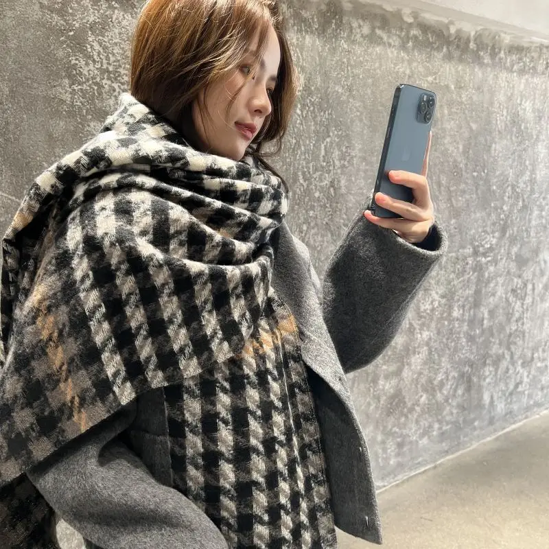 

Fashion plaid scarf sweet cashmere-like houndstooth scarf in winter