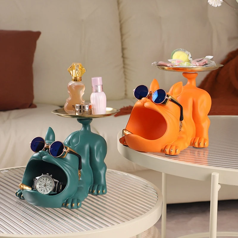 Прохладный бульдог из смолы поделки дворецкий для собак с подносом ключей