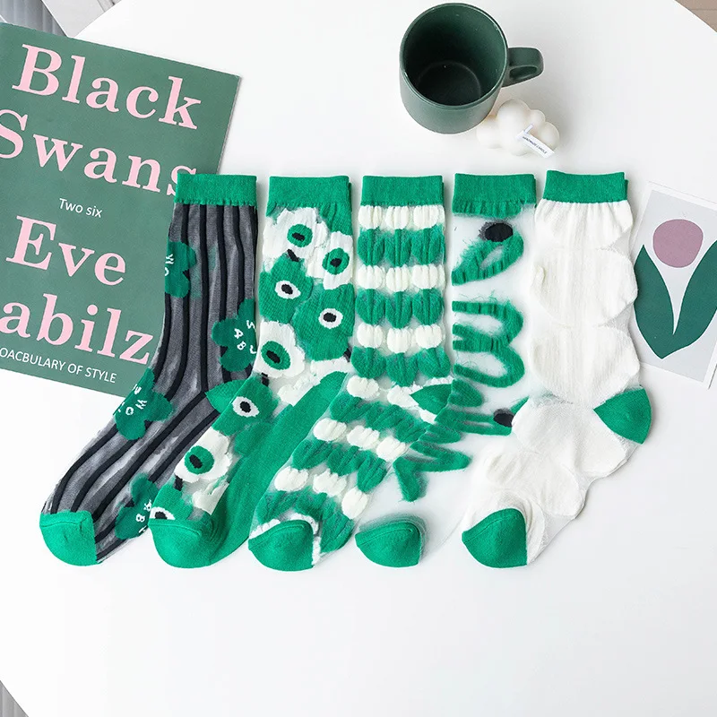 Носки женские зеленые тонкие средней длины милые носки из сетчатой ткани подарок