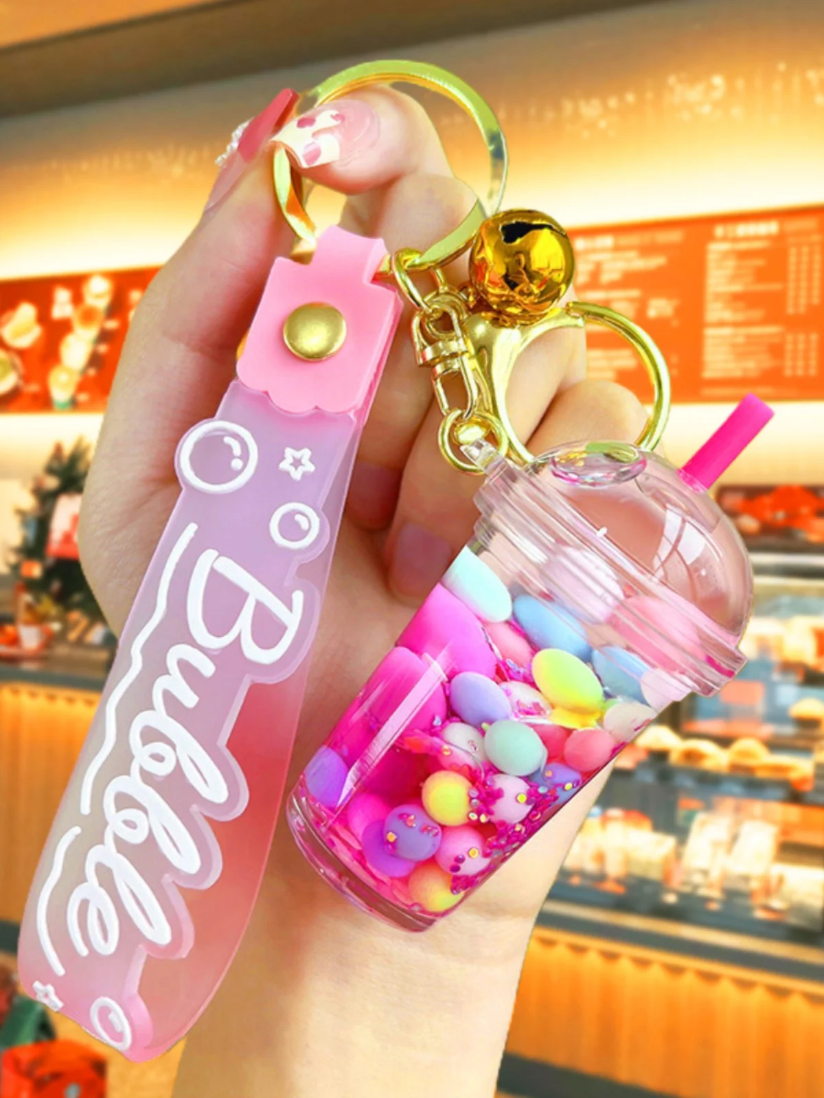 Жемчужная чашка чая с молоком брелок для ключей бутылка зыбучим песком