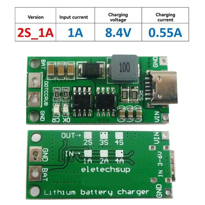 Фото Плата зарядного устройства Type-C USB для мини-аккумуляторов 8.4V/12.6V/16.8V, модуль повышающего преобразователя для LiPo/Li-Ion батарей 2S, 1A-ABFB №3