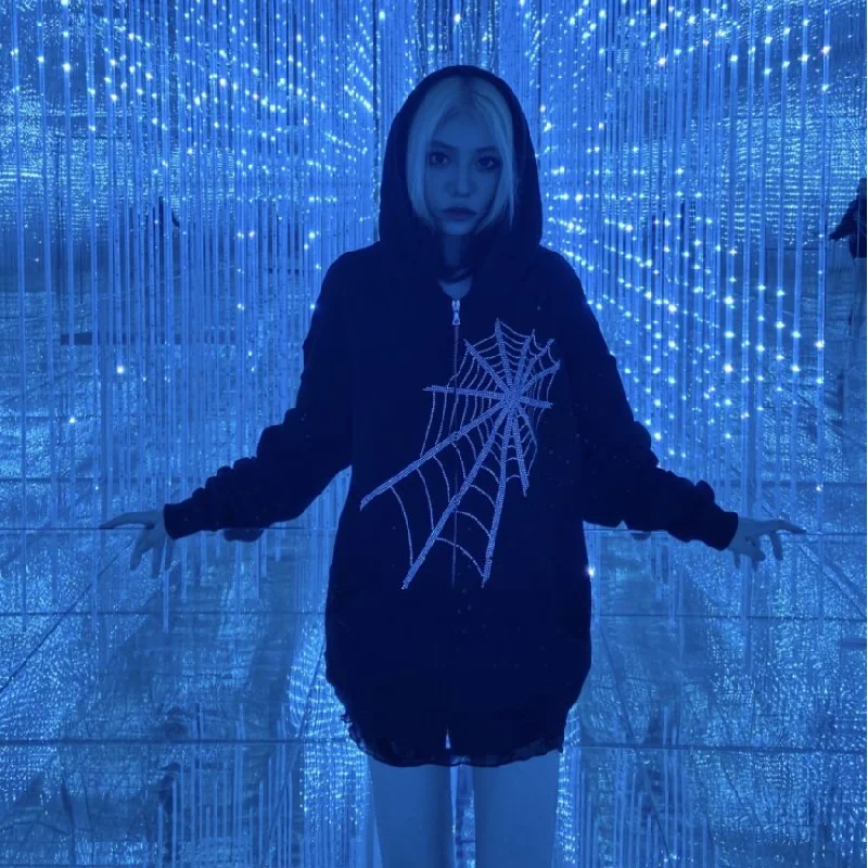 

Y2k Hoodies Pocket Long Sleeve Harajuku Women Fleece Jacket Y2K Grunge Print Casual Zipper Coat Cotton Trend Long Sleeve New