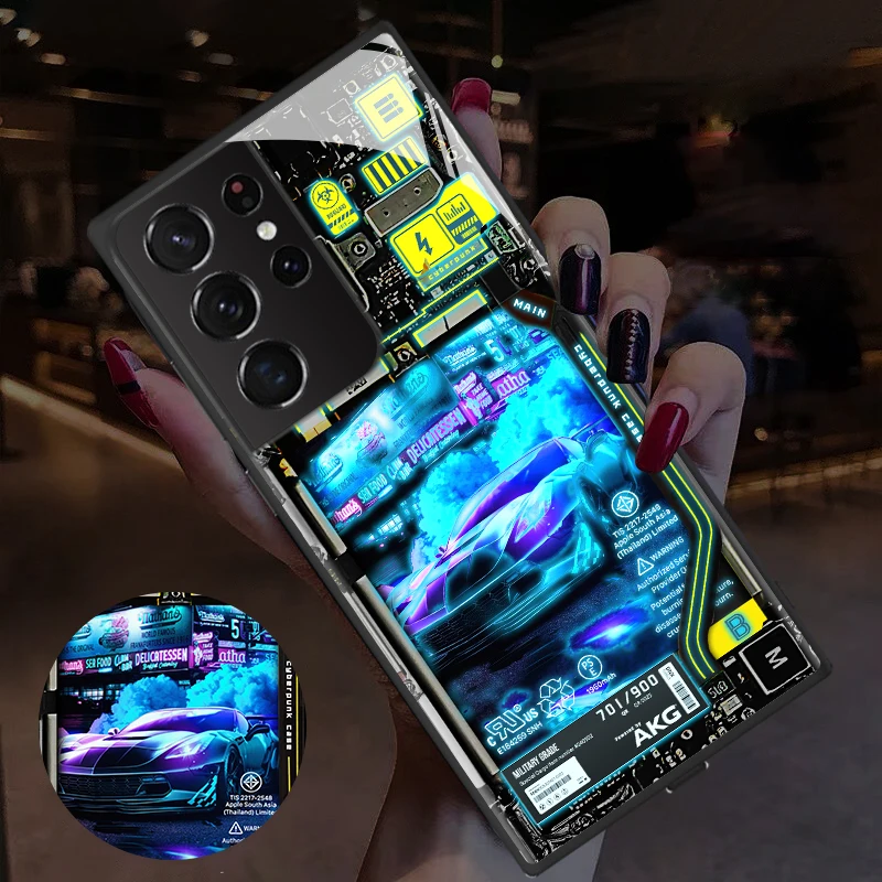 Cyberpunk Style Smart Luminous Phone Case For Samsung A73 5G A53 A60 A54 A72 A52 A32 A71 A33 A23 A13 Light Covers Mobile Shell