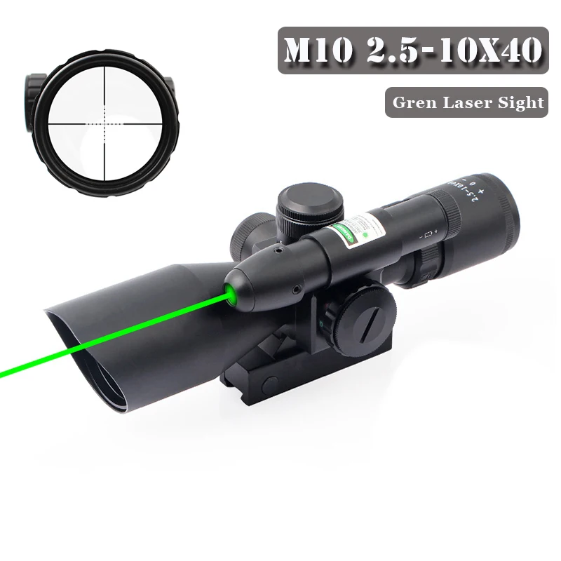 M10 2.5-10X40 Rifle Optic Scope Outdoor Holographic Sight with Green Dot Laser Hunting Tactical Equipment for Sniper Airsoft Gun