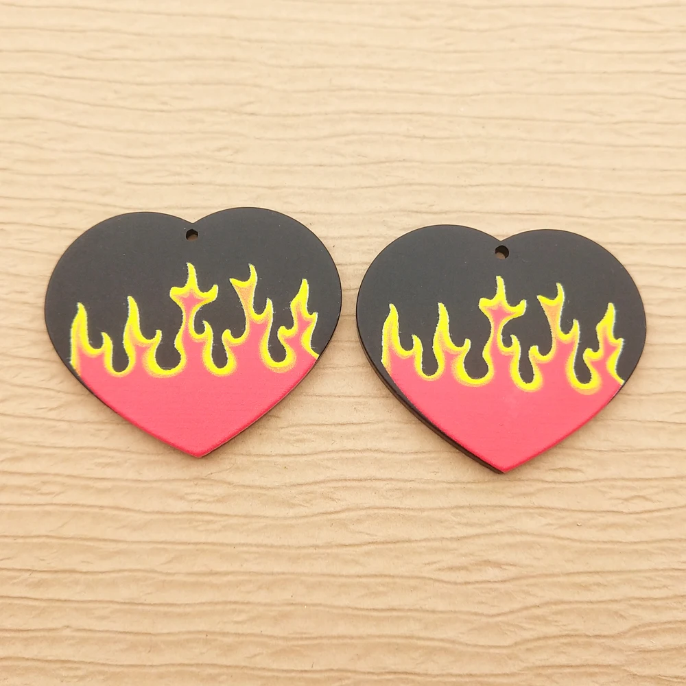 

10pcs Acrylic Flame Heart Charm for Jewelry Making Supplies Earring Pendant Necklace Charms Diy Craft Accessories Keychain