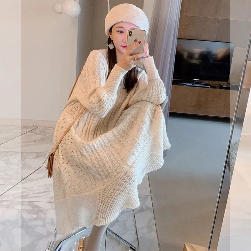 996 # Осень-зима модные вязаные длинные свитера для беременных свободное