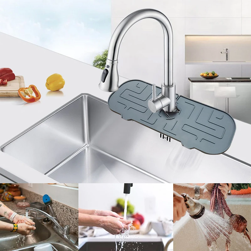 

Upgrade Thick Silicone Bathroom Faucet Mat Kitchen Sink Splash Guard Water Catcher Mat Draining Pad Behind Faucet
