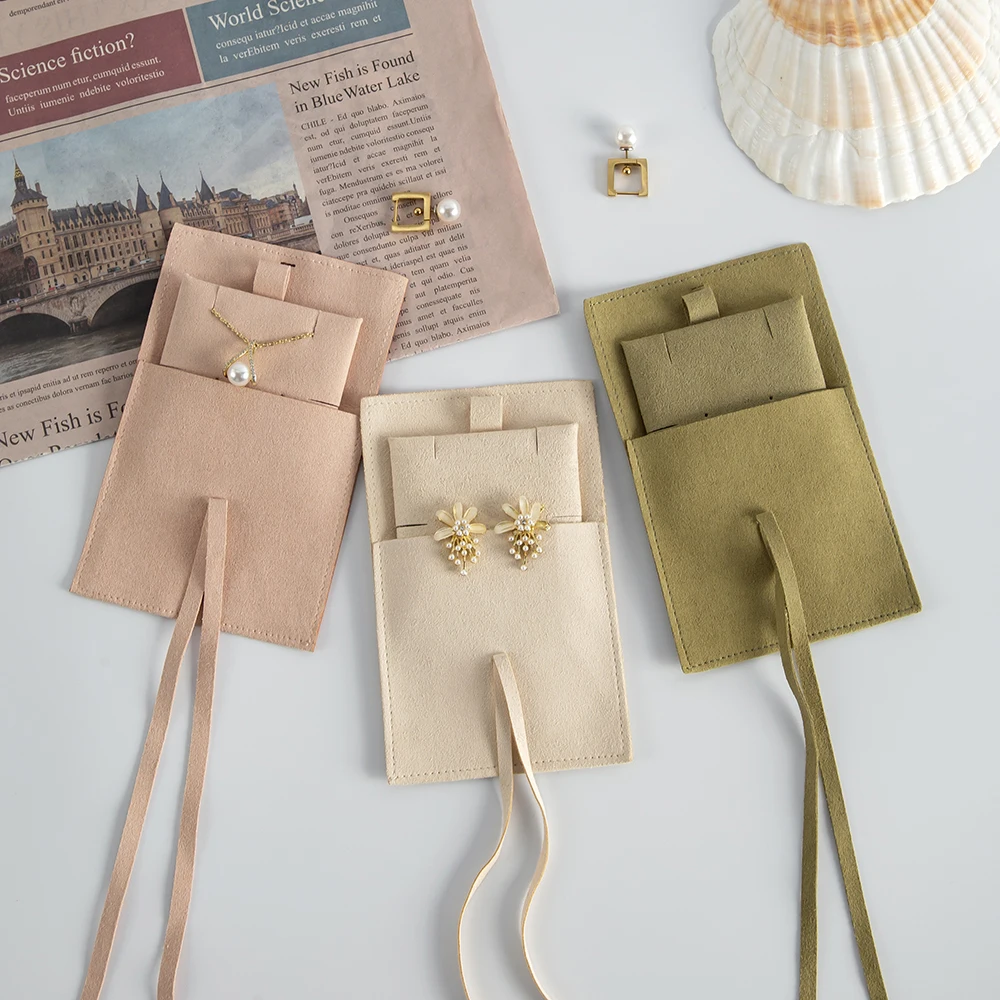 Wrapping Supplie Women DIY Travel Jewelry Pouches Microfiber Luxury Wedding Favor Bags Necklace Organizer Bag with Insert Card