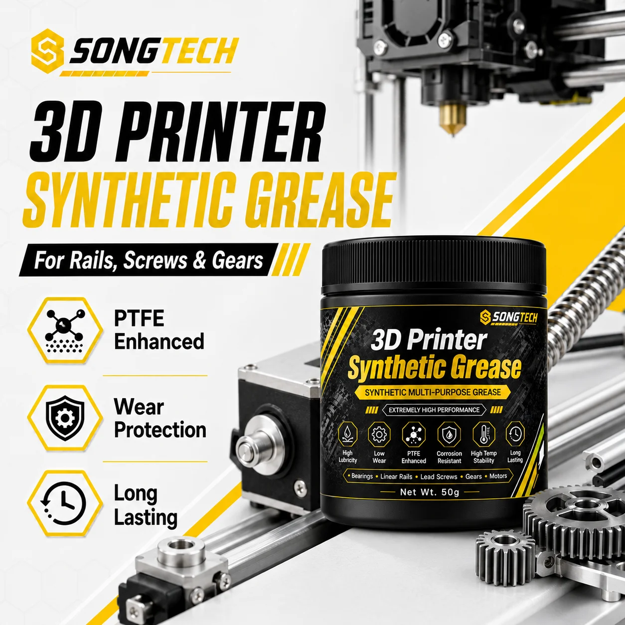 Фото Синтетическая смазка Songtech для 3D-принтеров с PTFE Super Lube 21030: смазка для ходовых винтов, линейных направляющих, подшипников, шестерен №1