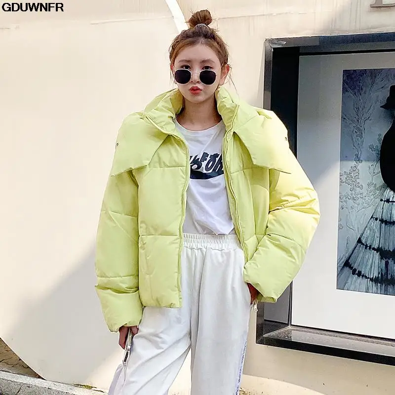 

2023 New Short Hooded Coat Thick Warm Winter Jacket Women Casual Loose Stand Collar Oversize Outerwear Fmeale Solid Parka