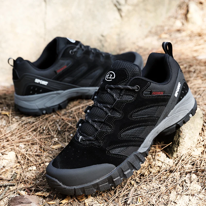 HIKEUP Tourist Trekking Sneakers For Men Low-Top Hiking Shoe Anti-Collision Toe Mountain Climbing Sports Trail Jogging Outdoor