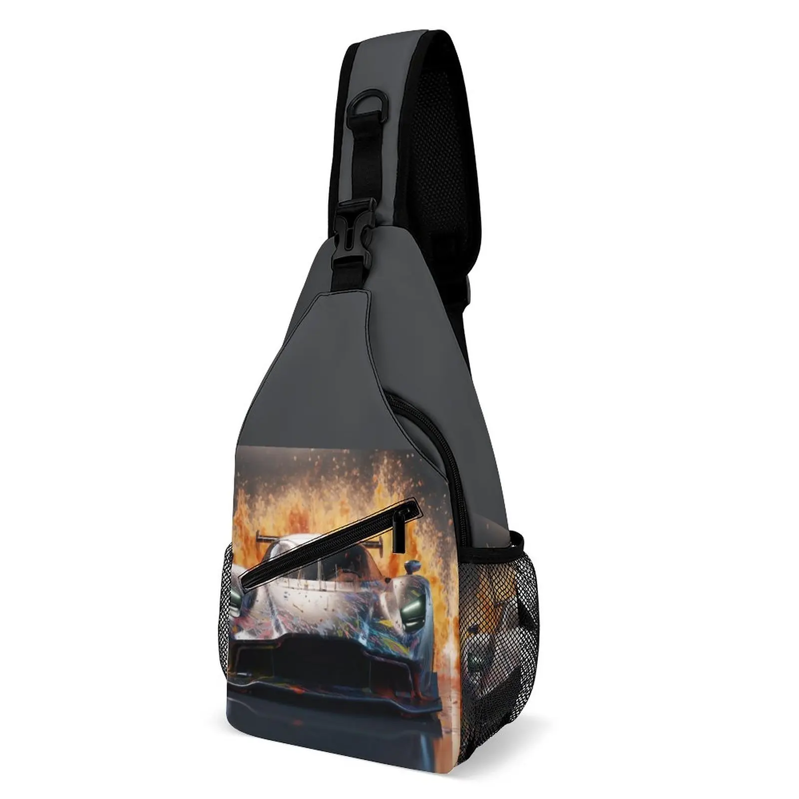 

Dazzling Sports Car Chest Bags Liquid Splash Graphic Design Shoulder Bag Casual School Crossbody Bag Outdoor Style Sling Bags