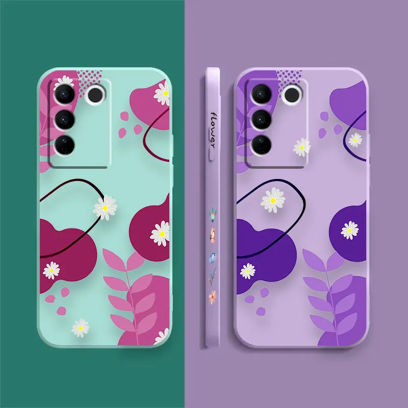 Case For VIVO S5 S6 S7 S9 S9E S10 S12 S15 S16 S16E V19 V20 V21 V23 V25 V27 PRO 5G Case Funda Cqoue Shell Capa Red Purple Flowers