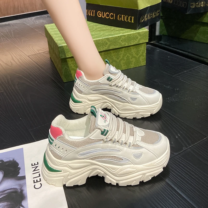 

Thick-soled Heightened Mesh Luminous Female Shoes Autumn New Women Casual Shoes Fashion Comfortable Breathable Non-slip Shoes 40