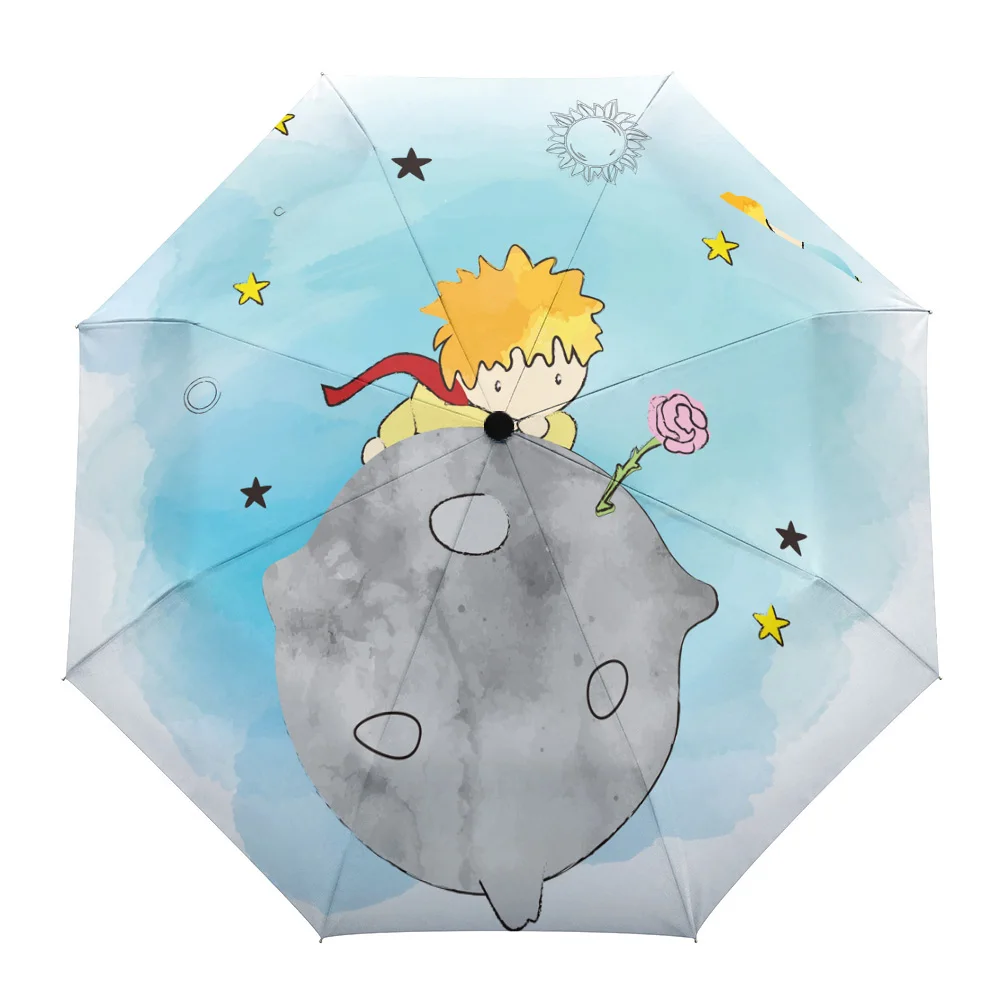 

Boy Earth Stars Flowers Cute Sunny Umbrella Automatic Beach Umbrella Outdoor Adults Printed Rain Umbrella for Men Kids Parasol
