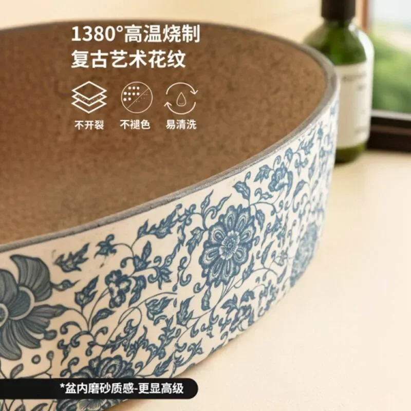 Сине-белая фарфоровая керамическая раковина овальная ретро-балконная для рук