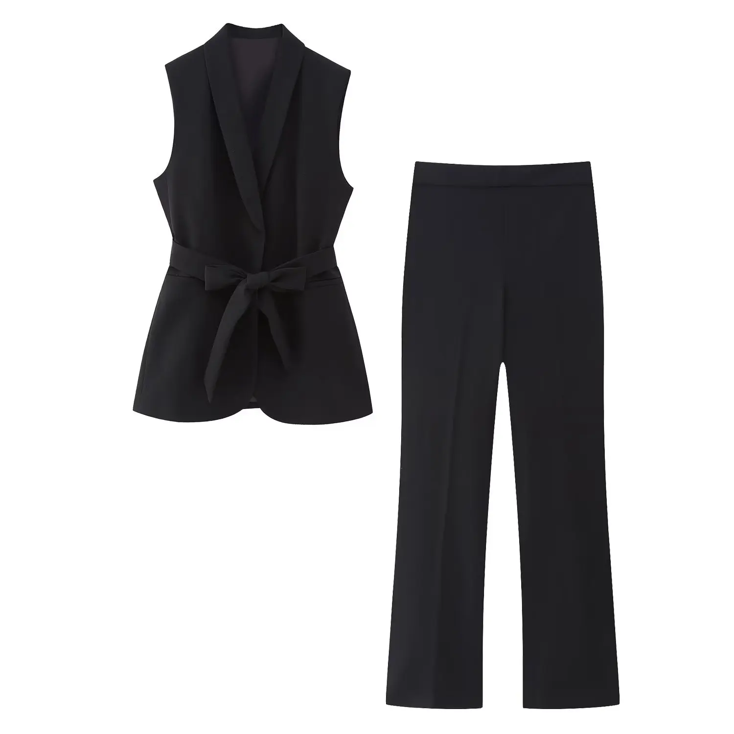 

Women Set Clothing 2023 New Fashion Belted Tuxedo Waistcoat Vest and Flowing Trouser Pants