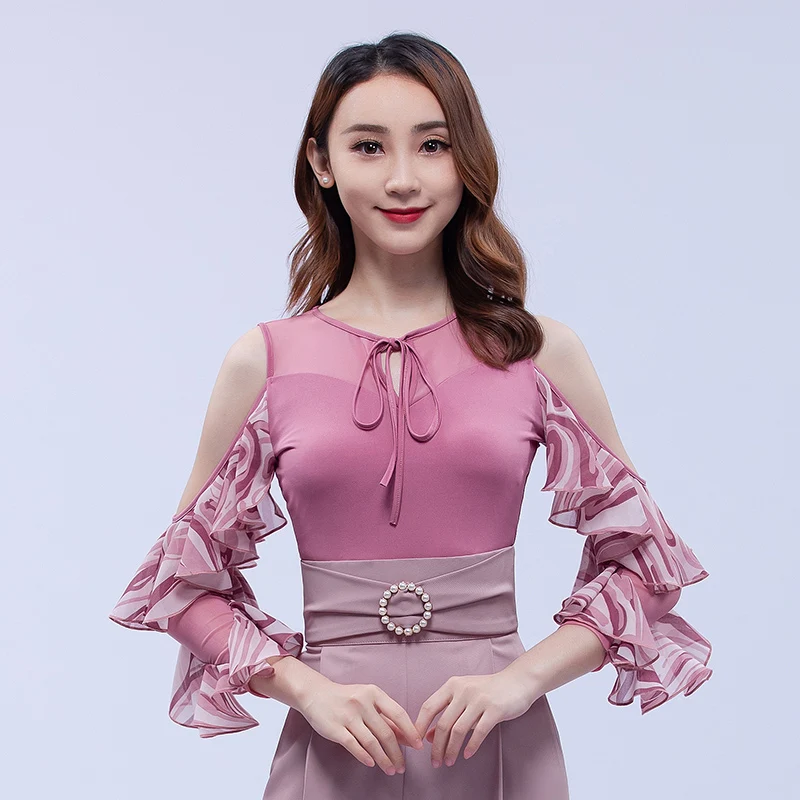 

Off-Shoulder Ballroom Dance Tops Women Prom Elegant Tango Waltz Dancing Costume Samba Standard Dance Practice Leotard YS3912
