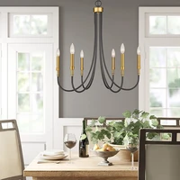6 light farmhouse chandelier black and gold brass large metal pendant lighting fixture for dining room bedroom living room