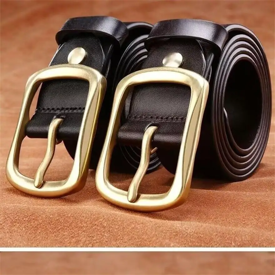 Cowhide pure top layer men's belt casual belt Men's copper needle buckle youth hipster jeans with middle-aged vintage belt