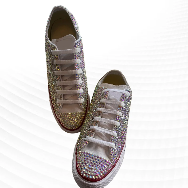 

Low-top custom rhinestone canvas shoes personality fashion ins street shooting diy banquet party shoes large size 35-46