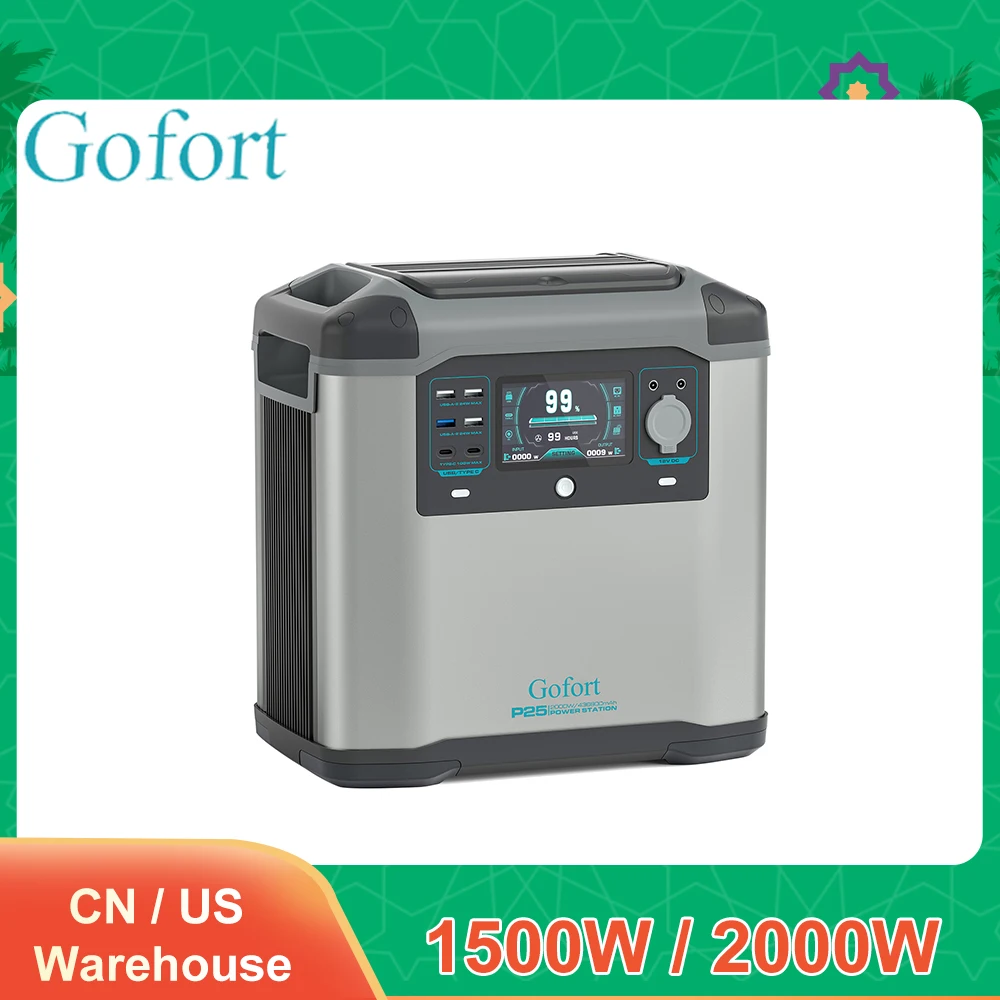 

Портативная электростанция GOFORT 2000 Вт/1500 Вт, Генератор солнечных батарей для дома и улицы, CPAP RV, кемпинга, рыбалки, резервный аккумулятор