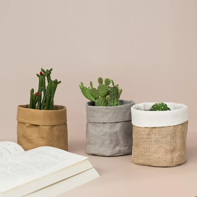 

2022New Bags Flower Pot Coats for Office Desktop Kraft Paper Foldable Cosmetic Storage Bag Home Decoration