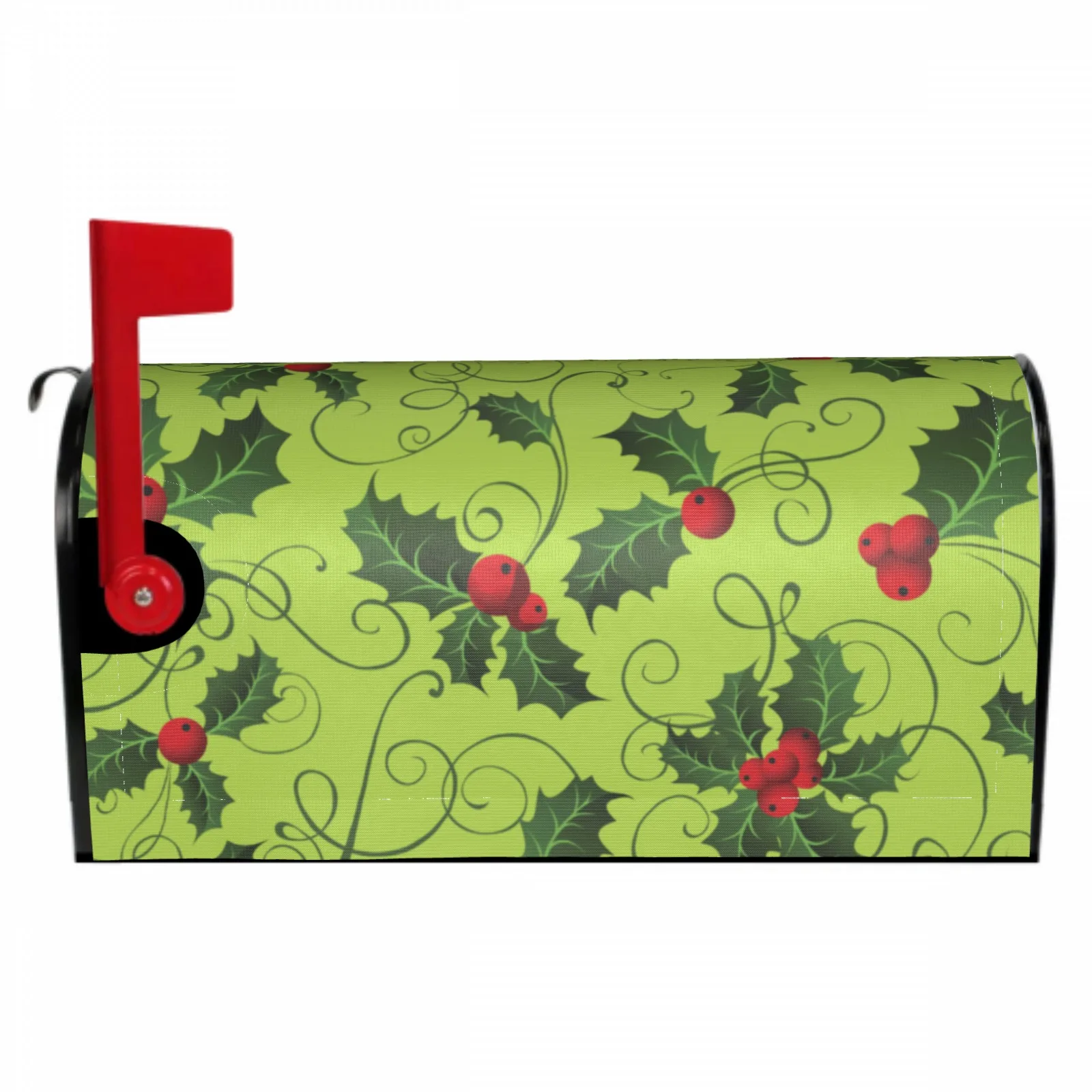 

Winter Red Berries Magnetic Mailbox Cover Standard Size Green Holly Leaves Post Box Cover Wrap Decoration Garden Outdoor