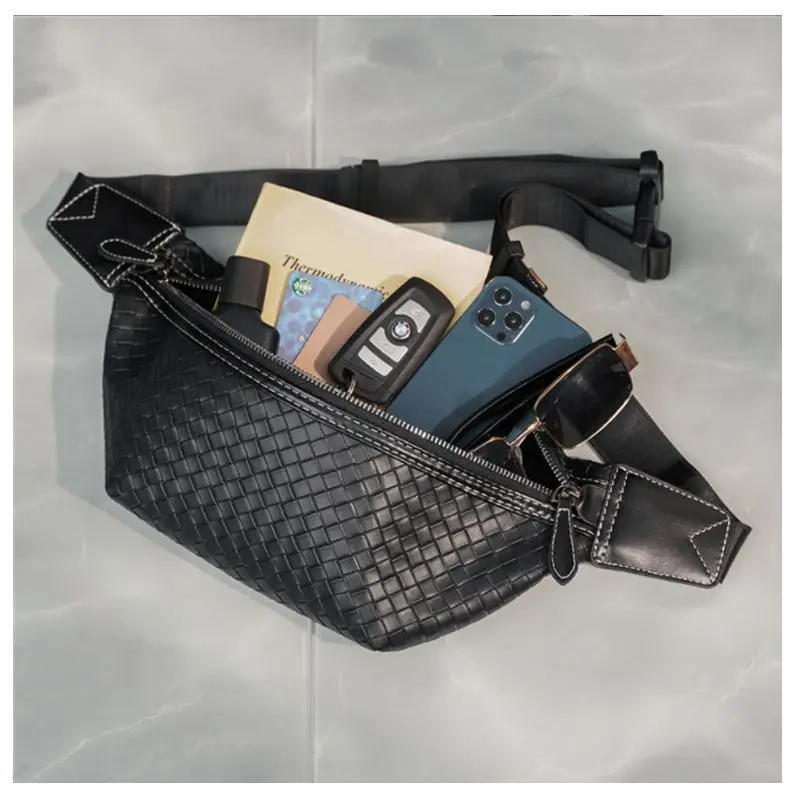 New Woven Chest Bag Waist Bag Korean Version Men's Bag Large Capacity Leisure Backpack Trend Small Satchel Eholesale Bag Tide