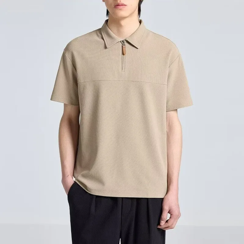 

Summer Men's Polo Shirts Casual Solid Color Loose Short Sleeve Lapel Pullover T Shirt Men Fashion Zipper Design Tees Streetwear