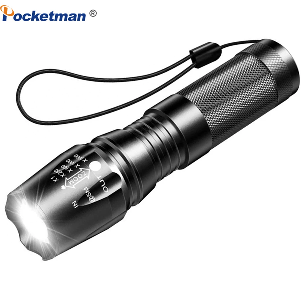 

Most Bright LED T6 Flashlight 5 Modes AdjustableTorch Rechargeable with 18650 Battery for Camping Fishing Hiking Hunting Light