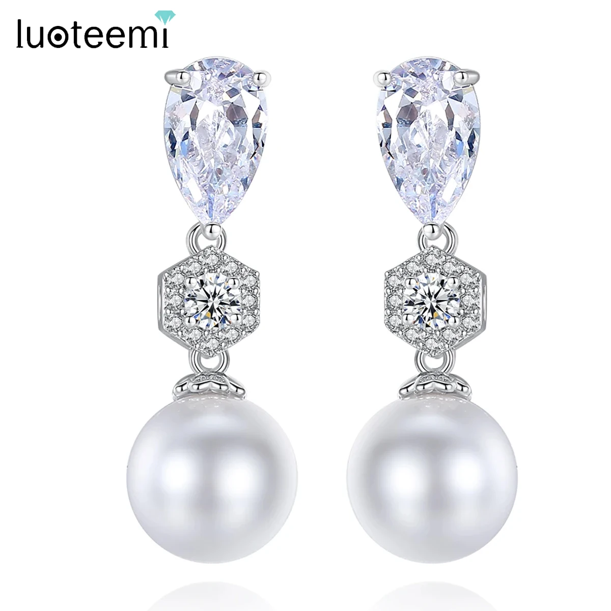 LUOTEEMI модные жемчужные висячие серьги с кристаллом CZ для женщин очаровательные