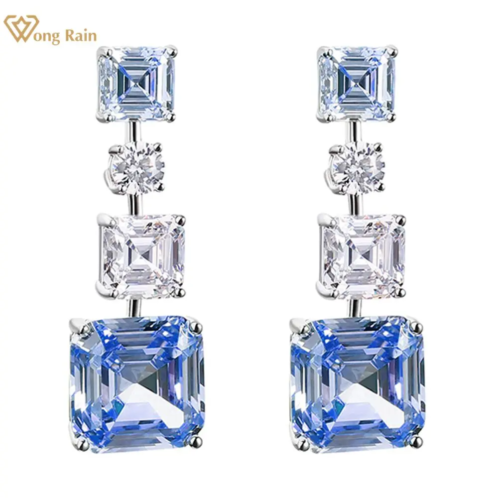 

Wong Rain 100% 925 Sterling Silver Asscher Cut Lab Sapphire High Carbon Diamonds Drop Dangle Earrings Fine Jewelry Wholesale