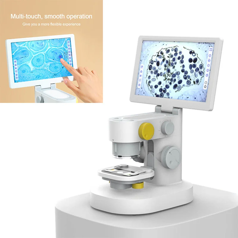 

Складной цифровой Биологический микроскоп, с сенсорным экраном 9 дюймов, 100X 600X 1200X, 5 МП, 1080P, USB-зарядка