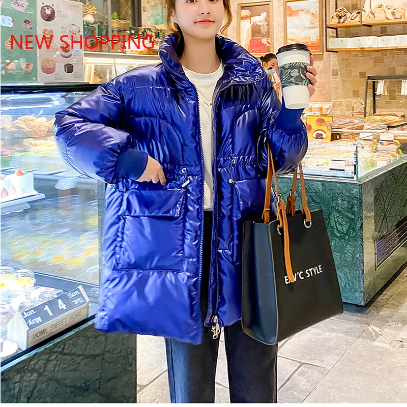 Warm Women Parkas 2022 New Winter Fashion Shiny Fabric Thicken Windproof Jackets Cotton Coat Outwear Snow Wear Jacket Streetwear