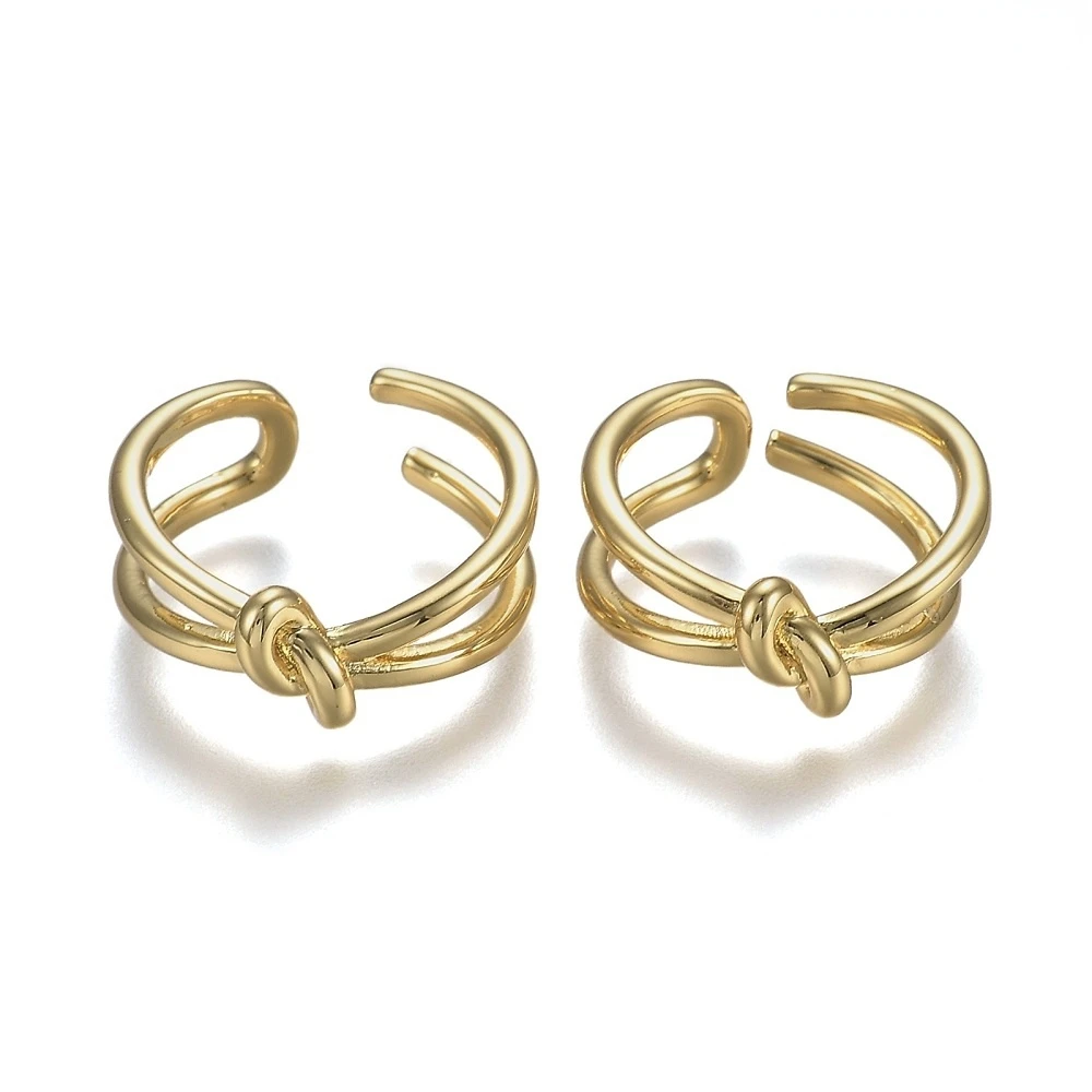 

1pc Adjustable Brass Cuff Rings Open Rings Long-Lasting Plated Knot Real 18K Gold Plated US Size 6 1/2(16.9mm)