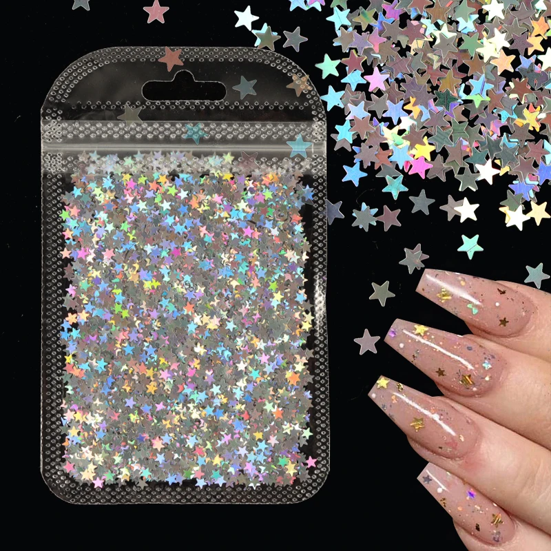 Голографическая звезда художественное оформление ногтей блестящие 3D золотые