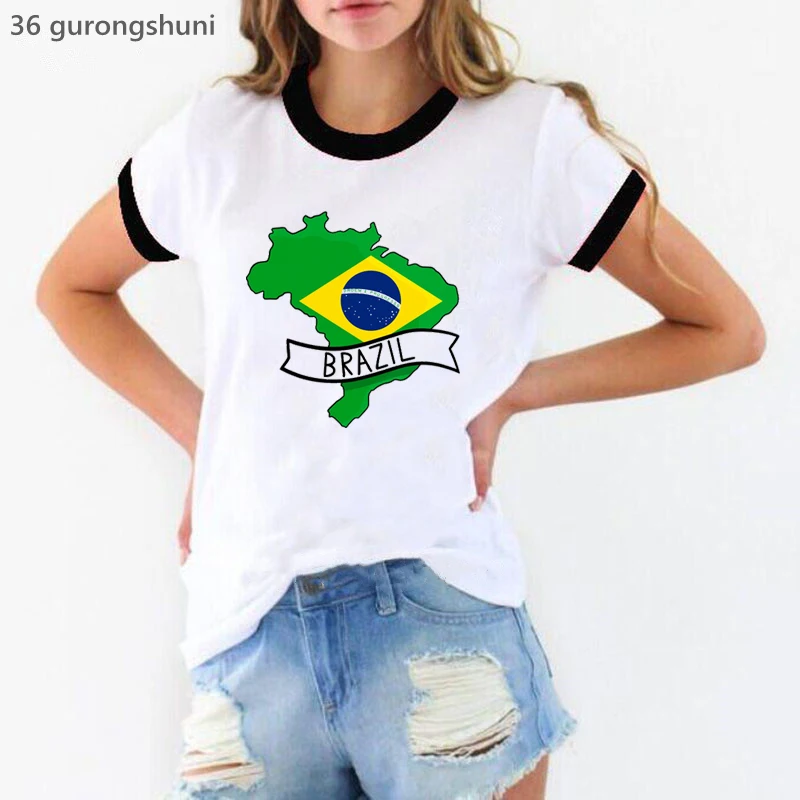 

Brazil Graphic Print Tshirt Women'S Clothing Summer Fashion Tops Tee Shirt Femme Harajuku Shirt Funny T Shirt Female Wholesale