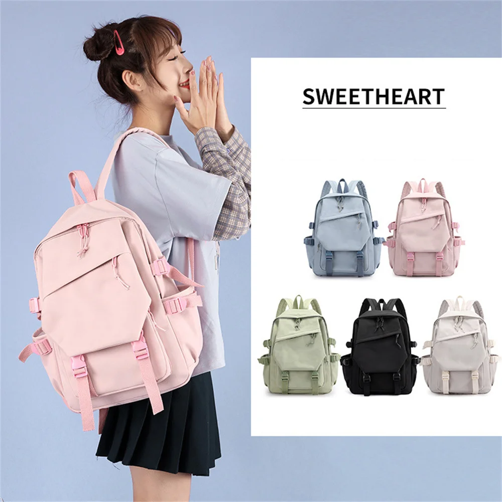 

Canvas Solid Color Girl'S Student Backpack Large Capacity Harajuku Schoolbag Ins Korean Japanese Travel Camping Bag For Female