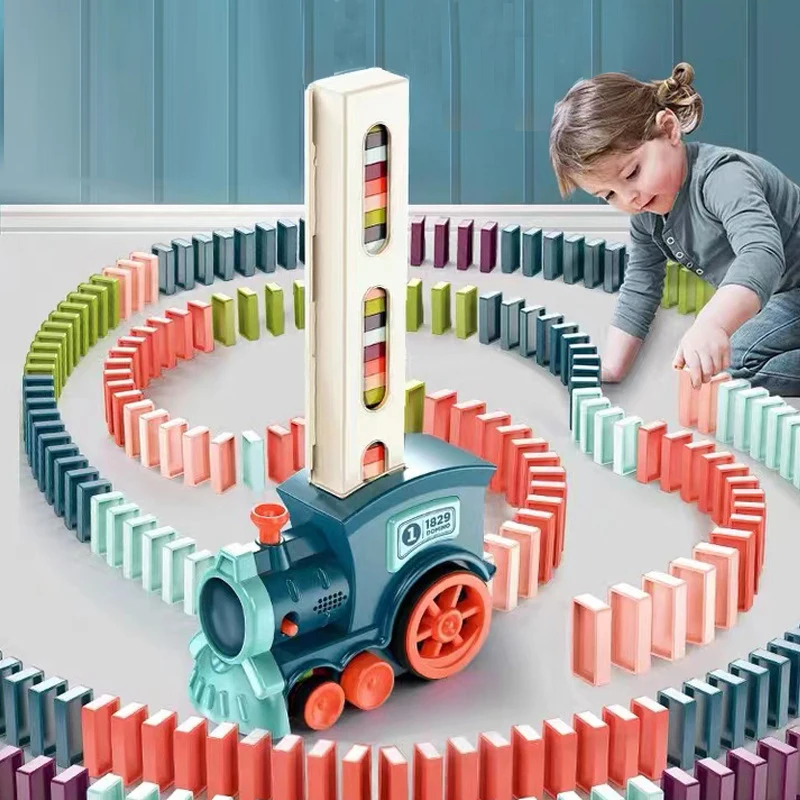 

Domino Train Domino Block Set Automatic Lay Block Toy Domino Train Car Set Stacking Game Fun and Colorful Train DIY Toy Gift